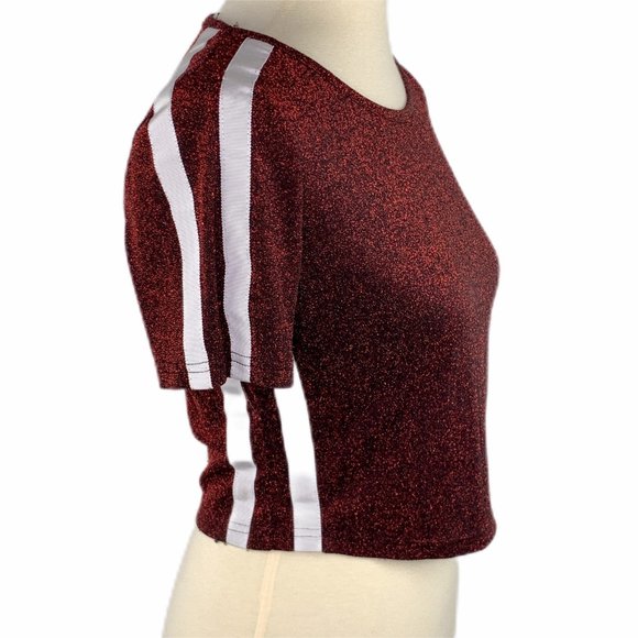 Hot & Delicious Red Shimmer Short Sleeve Crop Top - Picture 2 of 5